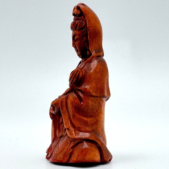 Ojime Bead Netsuke Kuan Yin Guanyin Quan Yin Hand-Carved Boxwood Signed Figurine - Picture 8 of 8